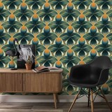 Floral wallpaper Retro Style Flowers, green, washable Floral wallpaper Retro Style Flowers, green, washable