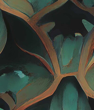 Retro floral wallpaper Art Deco Flowers, green, washable