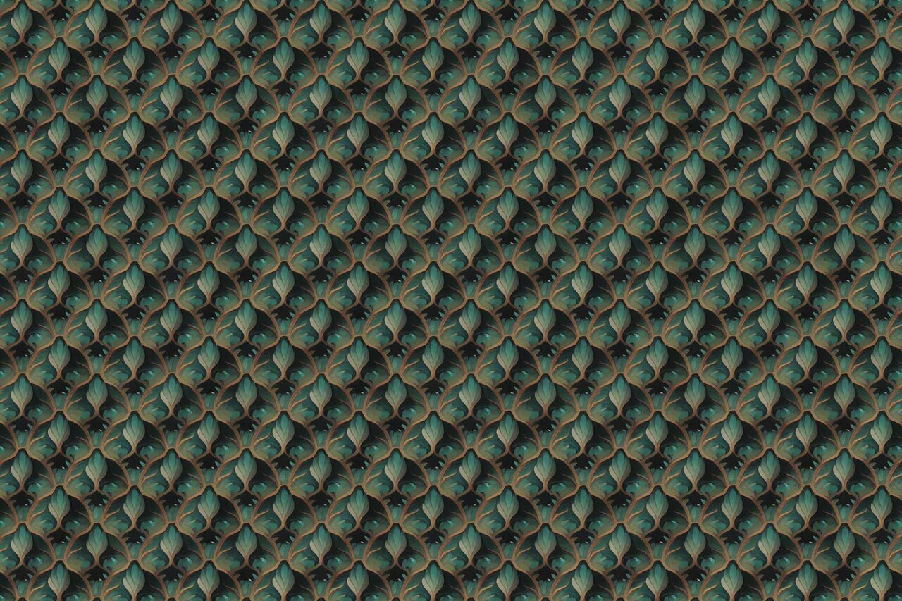 Retro floral wallpaper Art Deco Flowers, green, washable