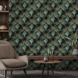 Retro floral wallpaper Art Deco Flowers, green, washable Retro floral wallpaper Art Deco Flowers, green, washable