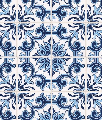 Behang Portuguese Blue Tiles, blauw, afwasbaar Behang Portuguese Blue Tiles, blauw, afwasbaar
