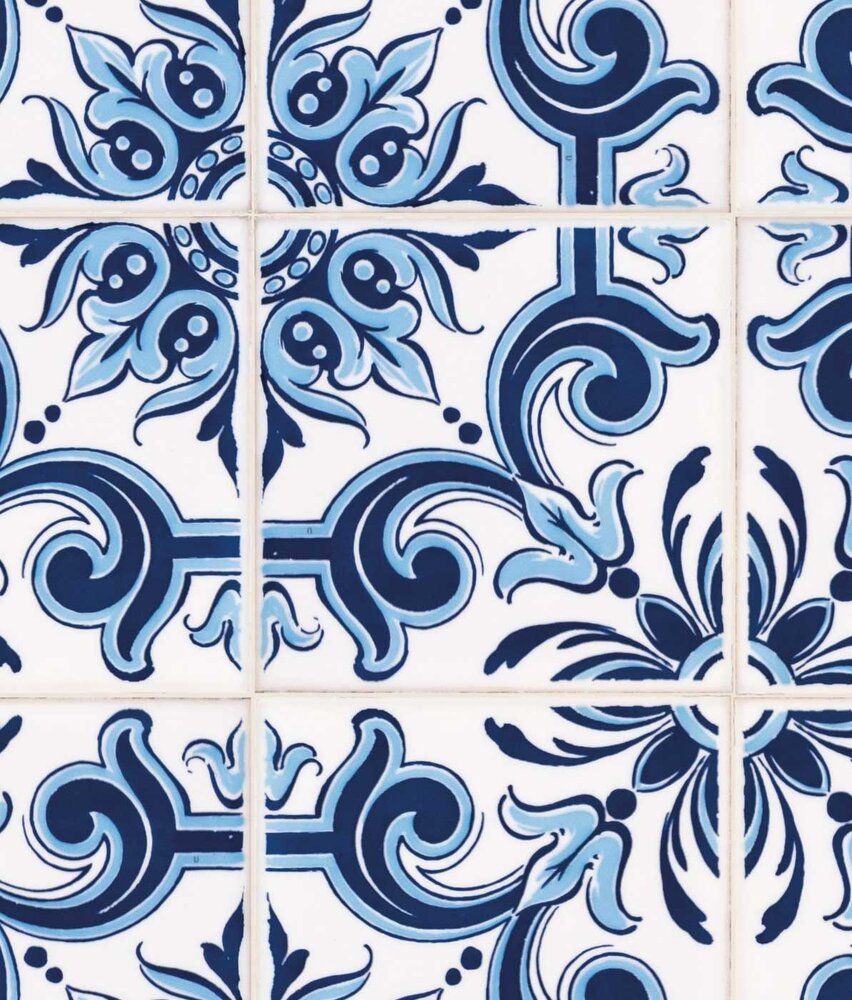 Behang Portuguese Blue Tiles, blauw, afwasbaar Behang Portuguese Blue Tiles, blauw, afwasbaar