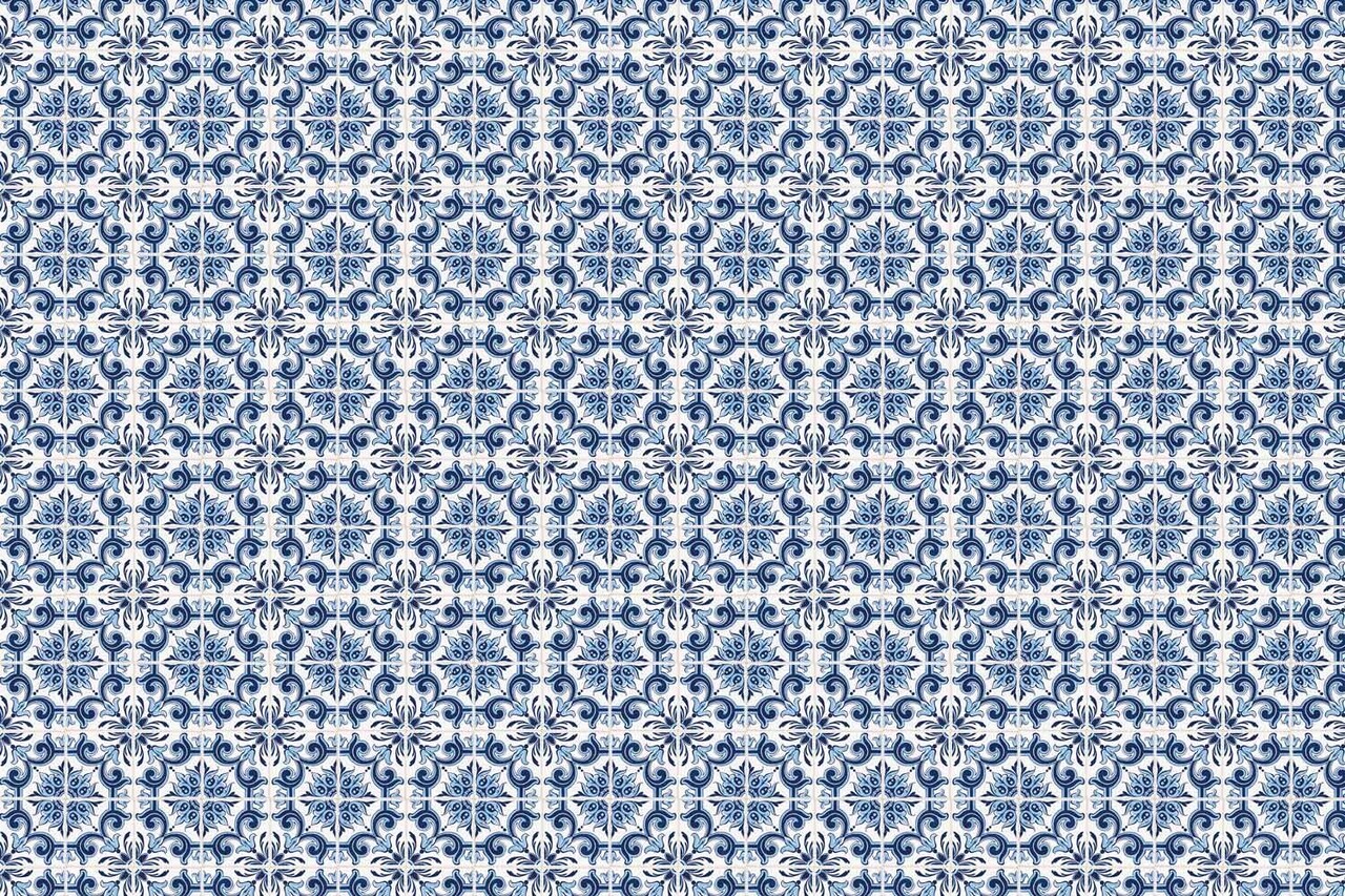Behang Portuguese Blue Tiles, blauw, afwasbaar Behang Portuguese Blue Tiles, blauw, afwasbaar