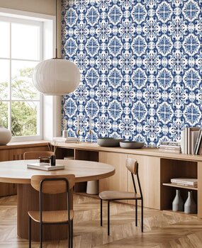 Behang Portuguese Blue Tiles, blauw, afwasbaar Behang Portuguese Blue Tiles, blauw, afwasbaar