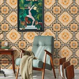 Behang Sunny Portuguese Tiles, geel, afwasbaar Behang Sunny Portuguese Tiles, geel, afwasbaar