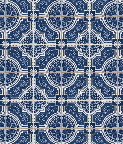 Behang Portuguese Tiles, blauw, afwasbaar