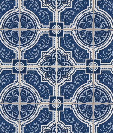 Behang Portuguese Tiles, blauw, afwasbaar