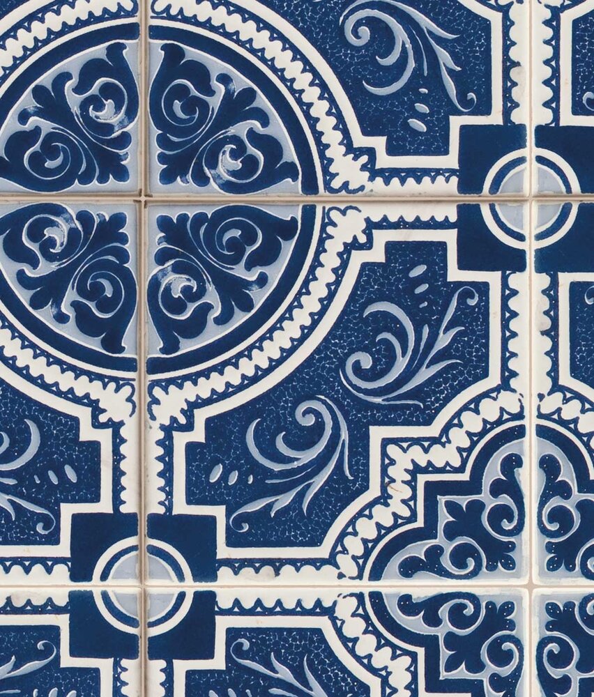 Behang Portuguese Tiles, blauw, afwasbaar