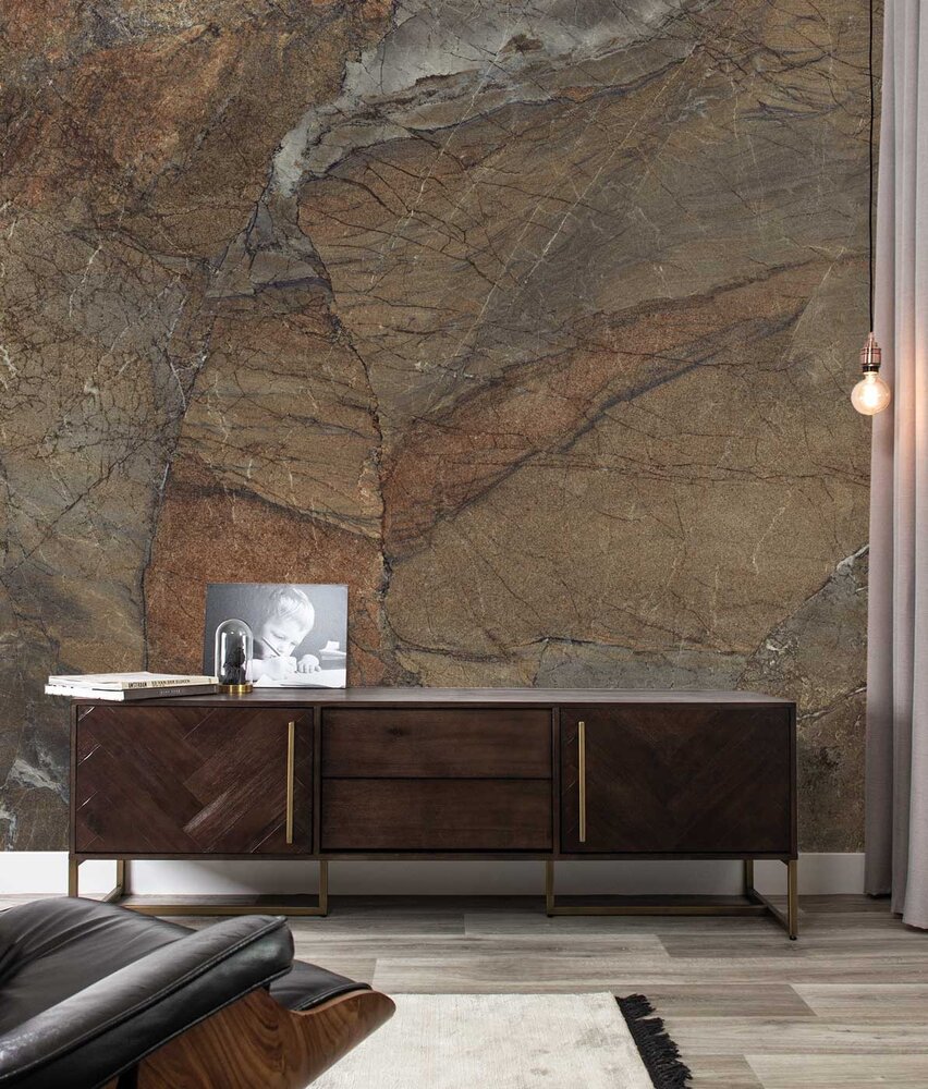 Marmer behang Dramatic Marble, bruin, afwasbaar Marmer behang Dramatic Marble, bruin, afwasbaar