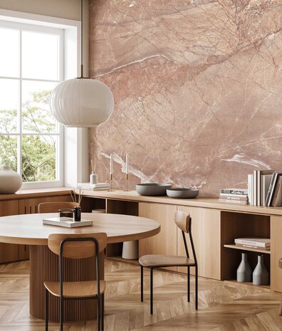 Marmer behang Dramatic Marble, roze, afwasbaar Marmer behang Dramatic Marble, roze, afwasbaar