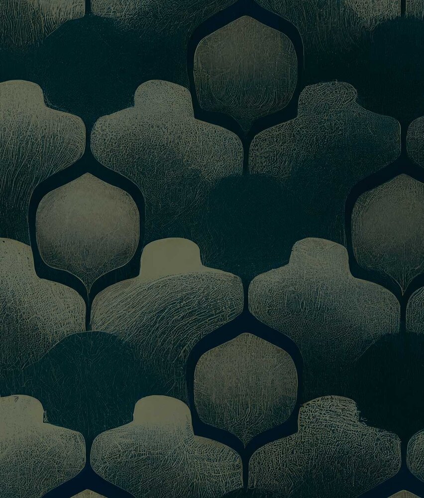 Retro behang Vintage Shapes, blauw, afwasbaar