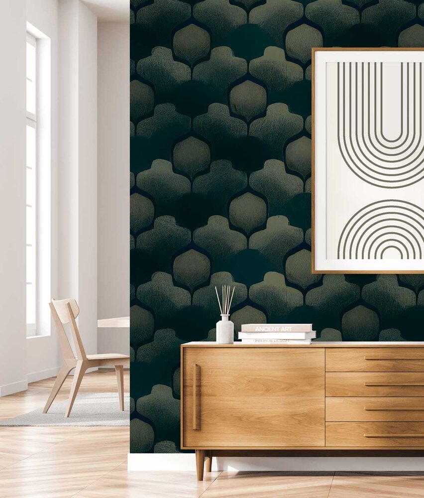 Retro behang Vintage Shapes, blauw, afwasbaar