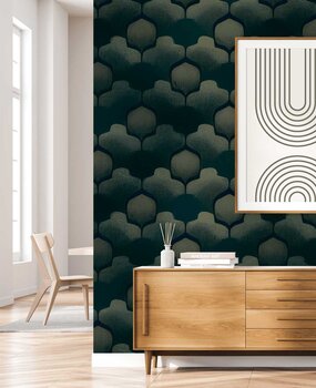 Retro behang Vintage Shapes, blauw, afwasbaar Retro behang Vintage Shapes, blauw, afwasbaar