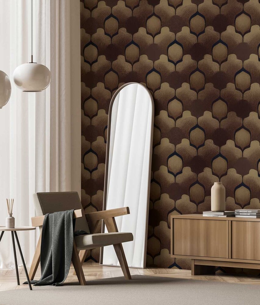 Retro wallpaper Vintage Shapes, brown, washable Retro wallpaper Vintage Shapes, brown, washable