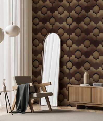 Retro-Tapete Vintage Shapes, braun, waschbar