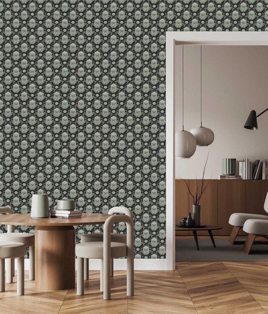 Tapete Aqua Lily Dreams, schwarz, waschbar Tapete Aqua Lily Dreams, schwarz, waschbar