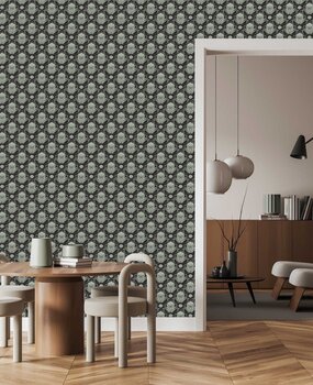 Behang Aqua Lily Dreams, zwart, afwasbaar