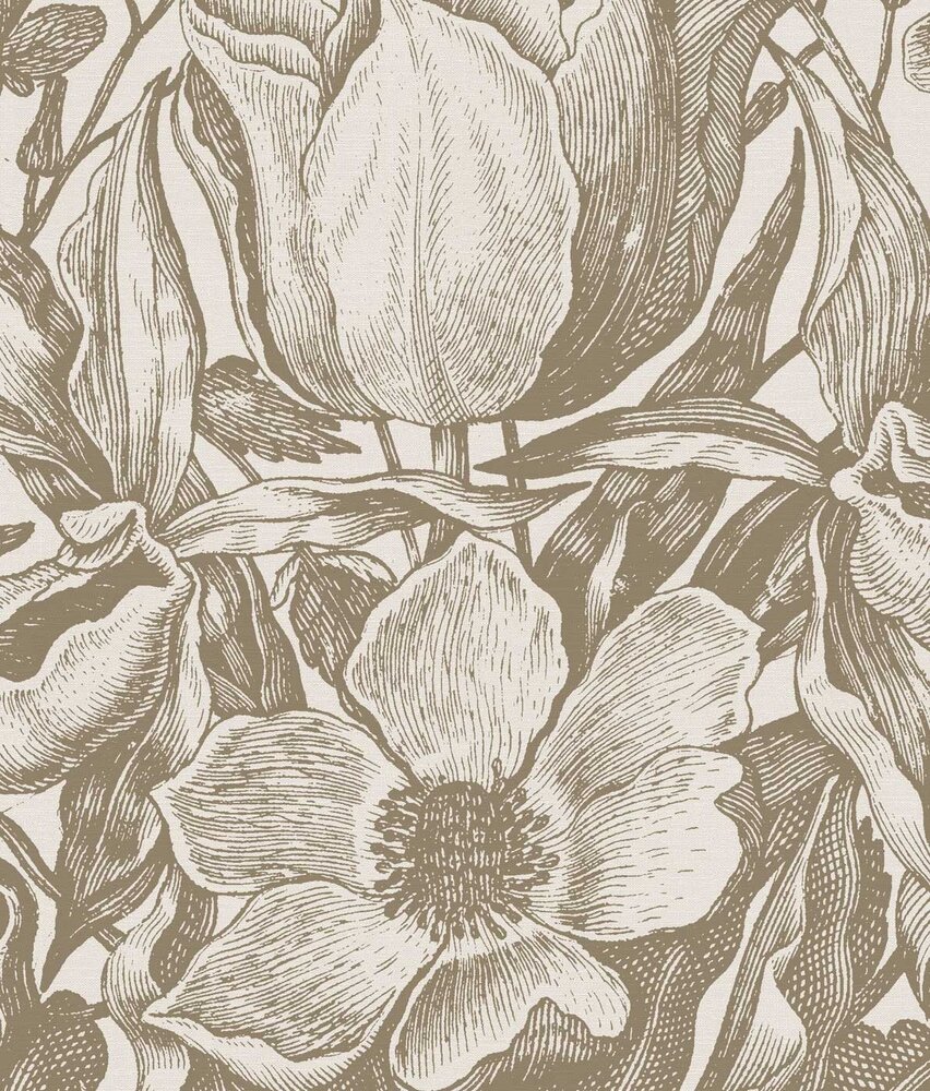 Bloemen behang Delicate Blossom, beige, afwasbaar Bloemen behang Delicate Blossom, beige, afwasbaar
