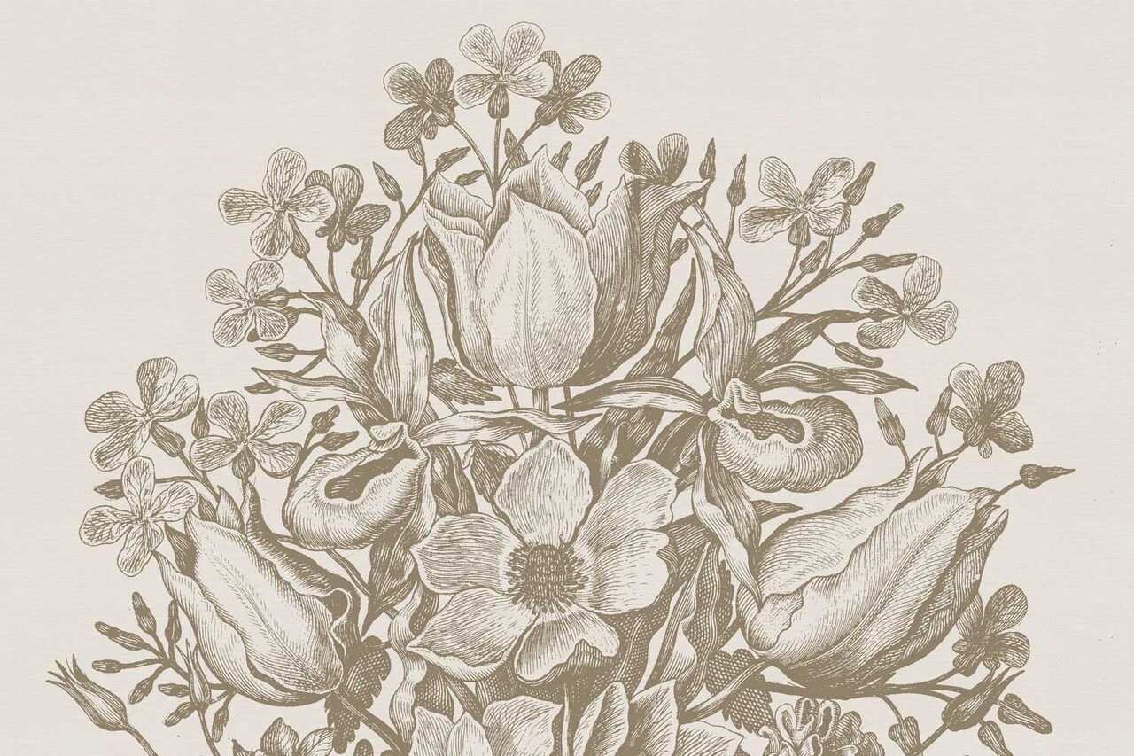 Bloemen behang Delicate Blossom, beige, afwasbaar Bloemen behang Delicate Blossom, beige, afwasbaar