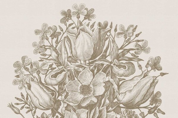 Bloemen behang Delicate Blossom, beige, afwasbaar Bloemen behang Delicate Blossom, beige, afwasbaar
