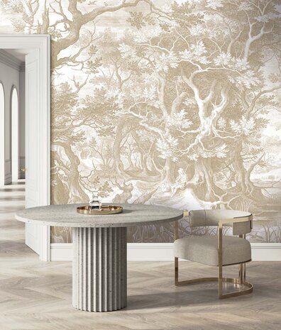 Vintage wallpaper Landscape Engravings, beige, washable Vintage wallpaper Landscape Engravings, beige, washable