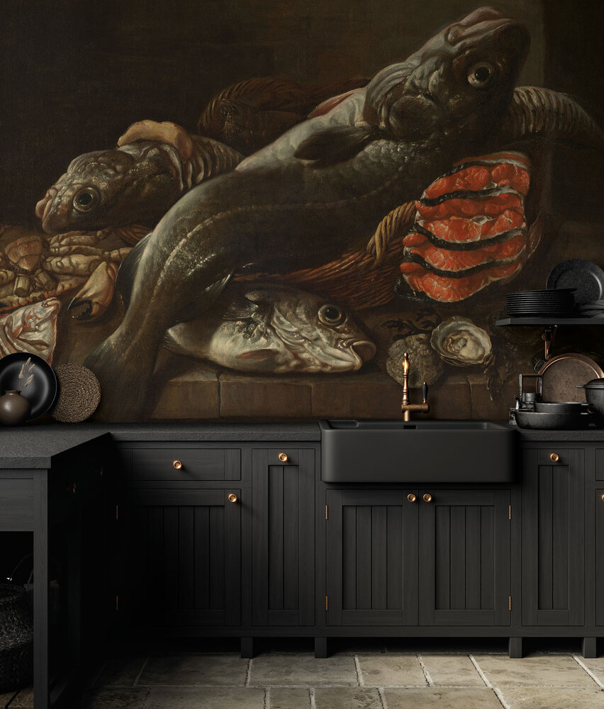 Behang oude meesters Cuisine Delight, zwart, afwasbaar