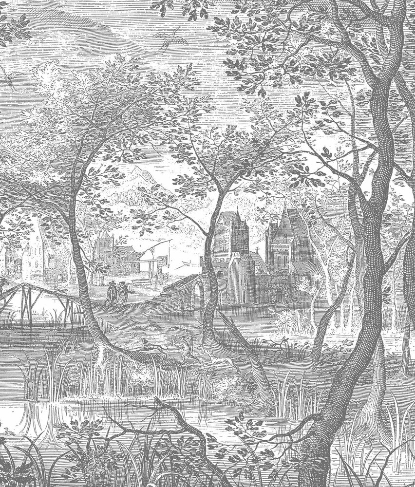 Wallpaper forest Enchanted Grove, black & white, washable Wallpaper forest Enchanted Grove, black & white, washable