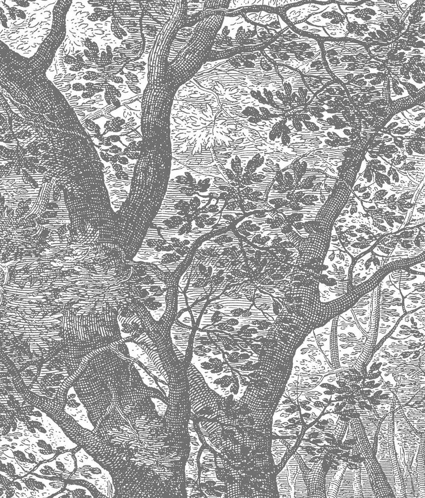 Wallpaper forest Enchanted Grove, black & white, washable Wallpaper forest Enchanted Grove, black & white, washable