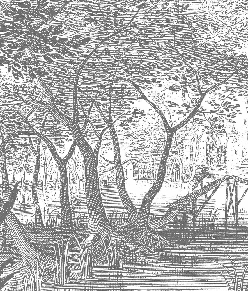 Wallpaper forest Enchanted Grove, black & white, washable Wallpaper forest Enchanted Grove, black & white, washable