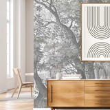 Behang bos Enchanted Grove, zwart-wit, afwasbaar Behang bos Enchanted Grove, zwart-wit, afwasbaar