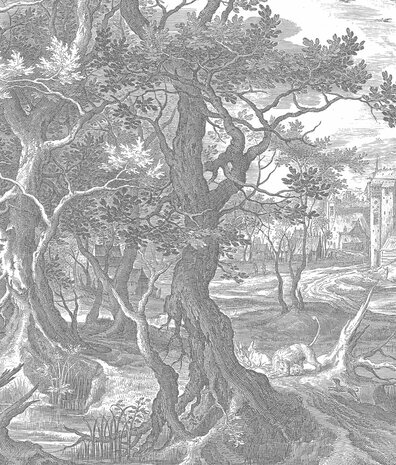 Tapetenwald Mystic Forest, schwarz-weiß, waschbar