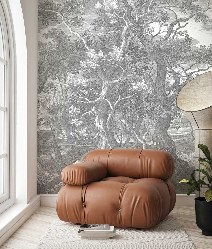 Wallpaper forest Mystic Forest, black & white, washable Wallpaper forest Mystic Forest, black & white, washable