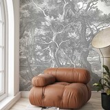 Behang bos Mystic Forest, zwart-wit, afwasbaar Behang bos Mystic Forest, zwart-wit, afwasbaar