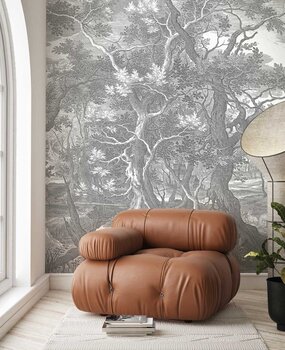 Behang bos Mystic Forest, zwart-wit, afwasbaar Behang bos Mystic Forest, zwart-wit, afwasbaar