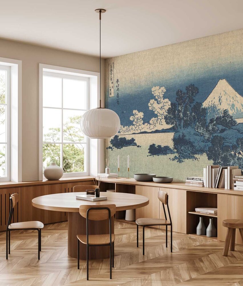 Vintage behang Serene Summits, blauw, afwasbaar Vintage behang Serene Summits, blauw, afwasbaar