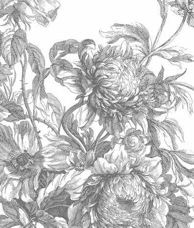 Bloemen behang Graceful Blossom, zwart-wit, afwasbaar Bloemen behang Graceful Blossom, zwart-wit, afwasbaar