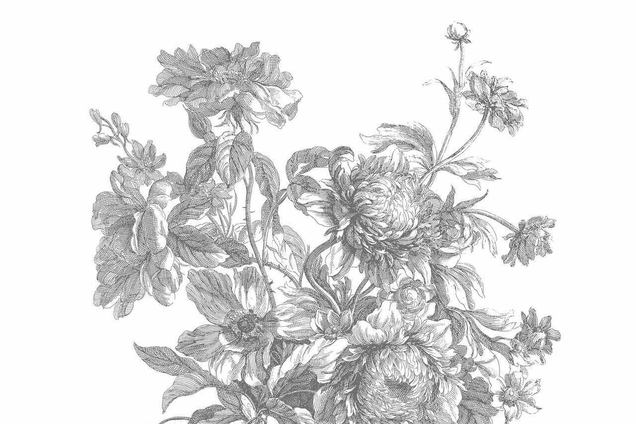 Bloemen behang Graceful Blossom, zwart-wit, afwasbaar Bloemen behang Graceful Blossom, zwart-wit, afwasbaar