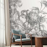 Bloemen behang Graceful Blossom, zwart-wit, afwasbaar Bloemen behang Graceful Blossom, zwart-wit, afwasbaar