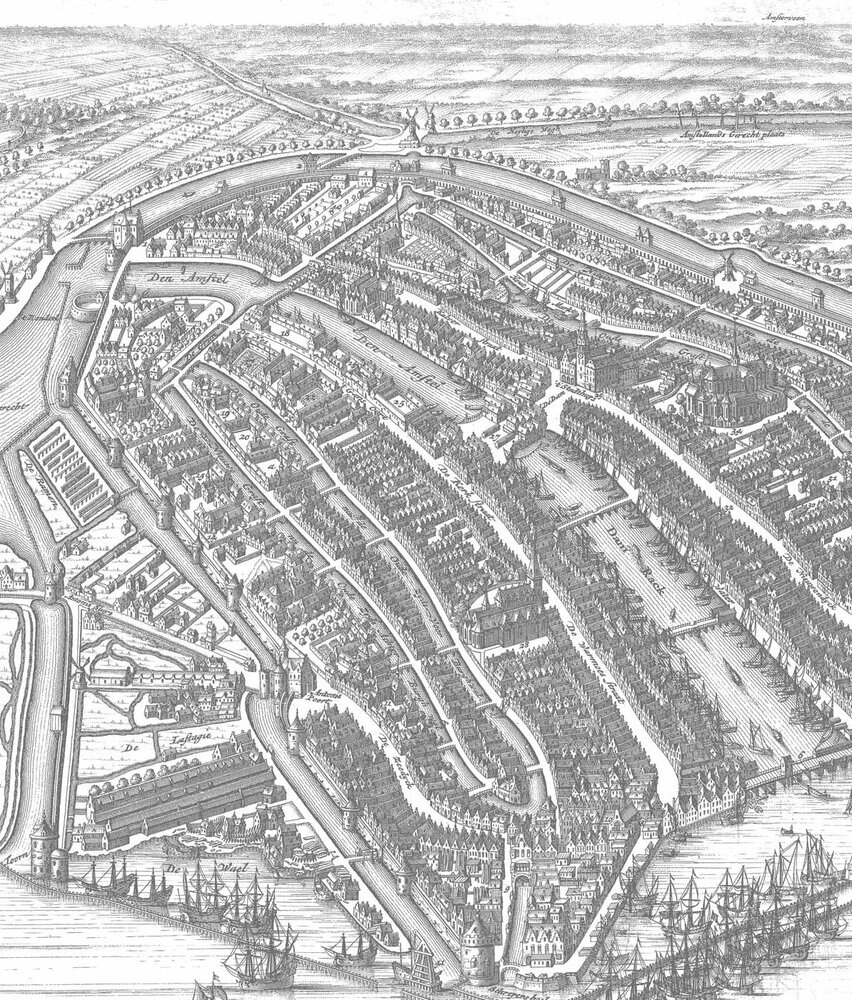 City wallpaper Amsterdam Vintage Map, black & white, washable