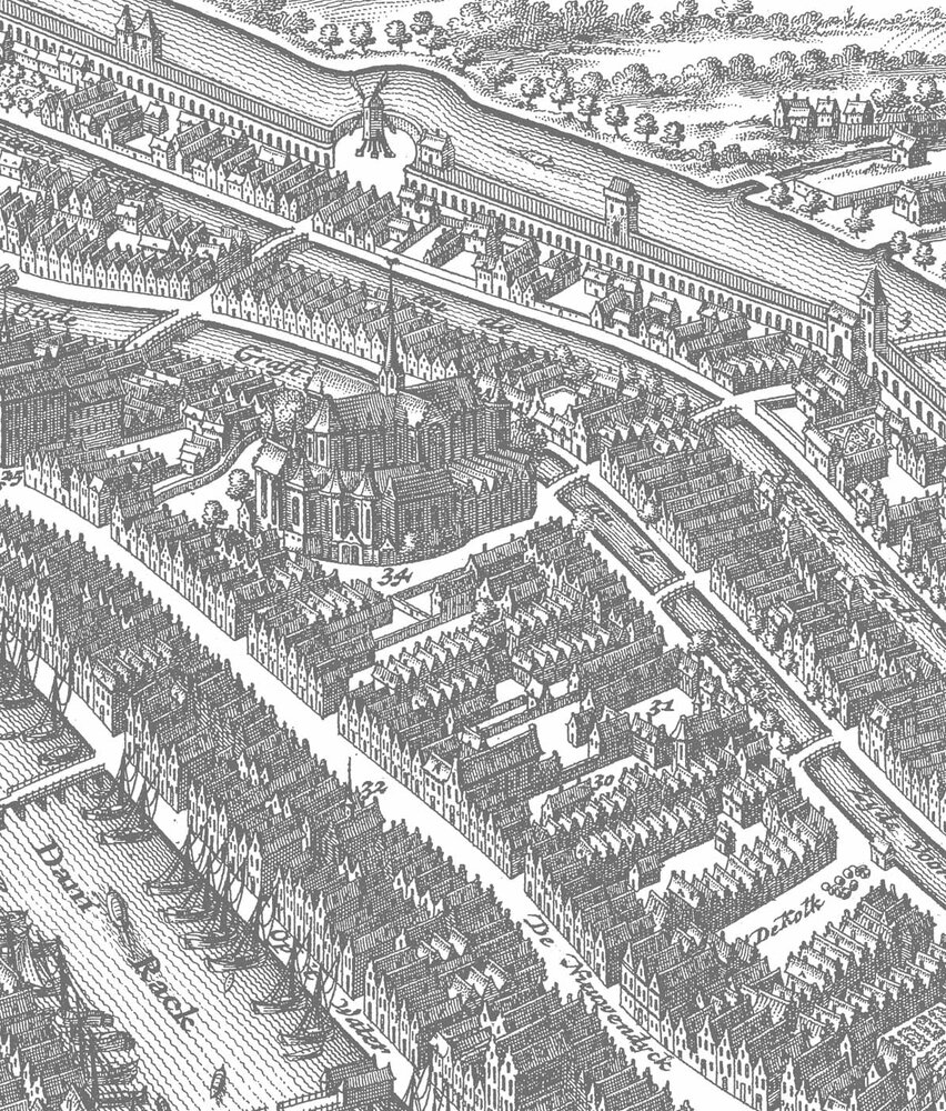 City wallpaper Amsterdam Vintage Map, black & white, washable