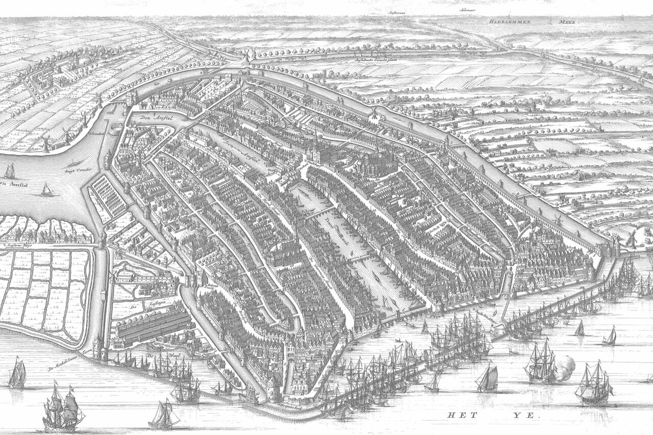 Steden behang Amsterdam Vintage Map, zwart-wit, afwasbaar