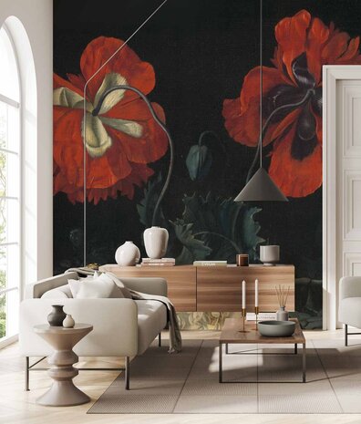 Blumentapete Poppy Fields Bliss, schwarz, waschbar Blumentapete Poppy Fields Bliss, schwarz, waschbar