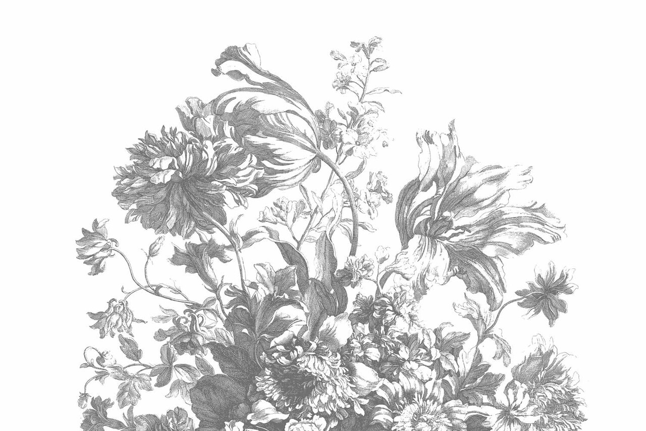 Botanische Tapete Engraved Botanicals, schwarz und weiß, waschbar
