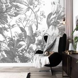 Botanische Tapete Engraved Botanicals, schwarz und weiß, waschbar