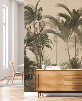 Palm behang Retro Palm Paradise, beige, afwasbaar Palm behang Retro Palm Paradise, beige, afwasbaar