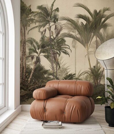Palm wallpaper Retro Palm Paradise, beige, washable Palm wallpaper Retro Palm Paradise, beige, washable