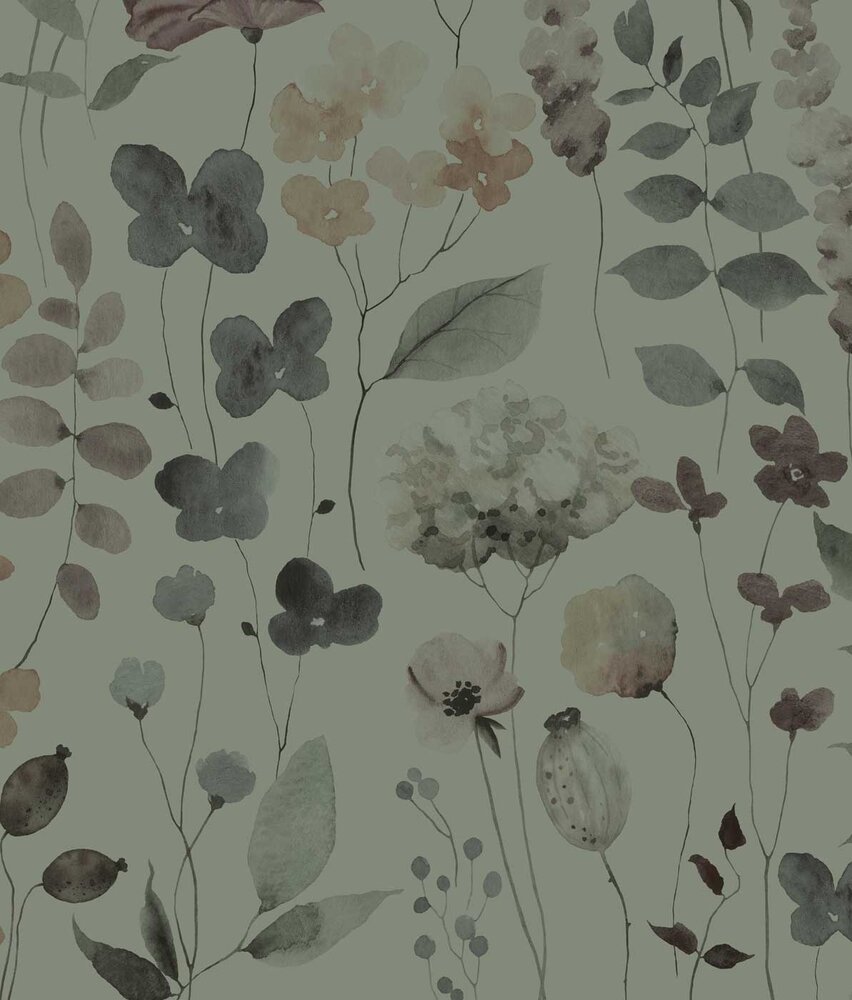 Blumentapete Blossom Aquarelle, grün, waschbar