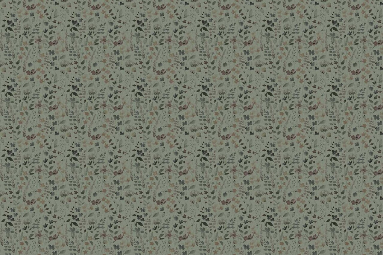 Floral wallpaper Blossom Aquarelle, green, washable Floral wallpaper Blossom Aquarelle, green, washable