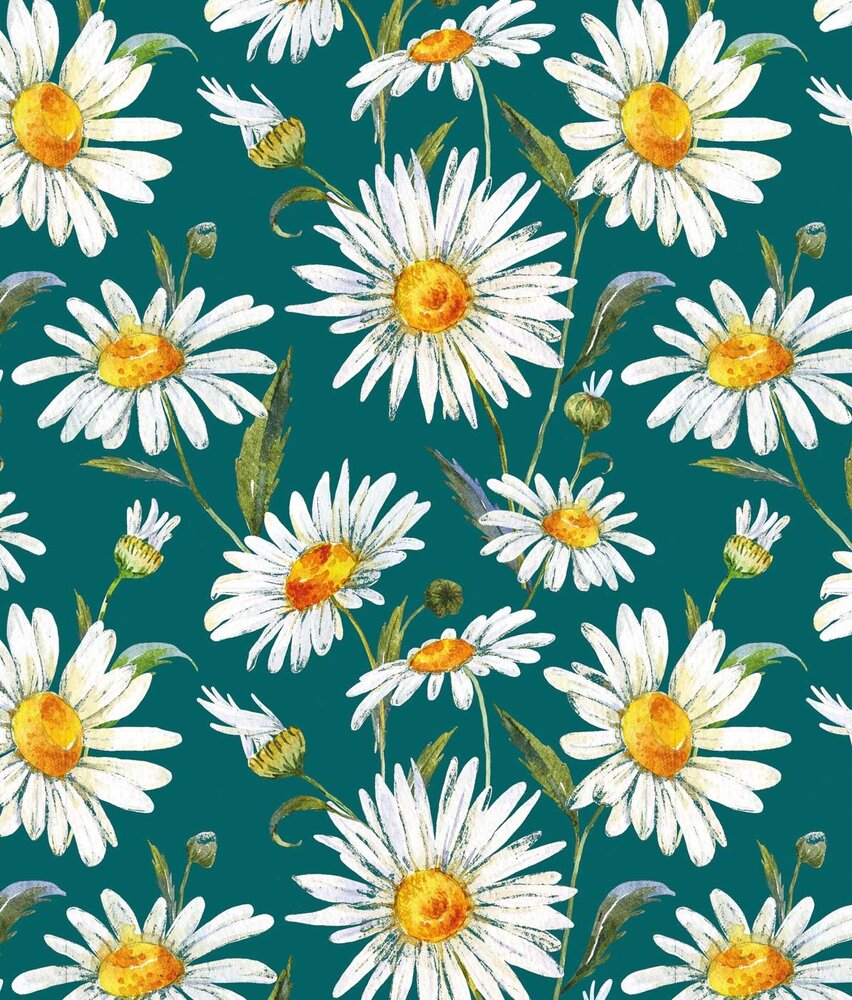 Floral wallpaper Daisy Delight, green, washable Floral wallpaper Daisy Delight, green, washable