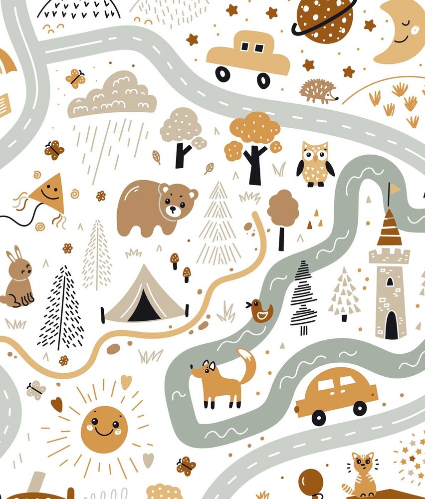 Kinderbehang Dreamy Drawings, wit, afwasbaar Kinderbehang Dreamy Drawings, wit, afwasbaar